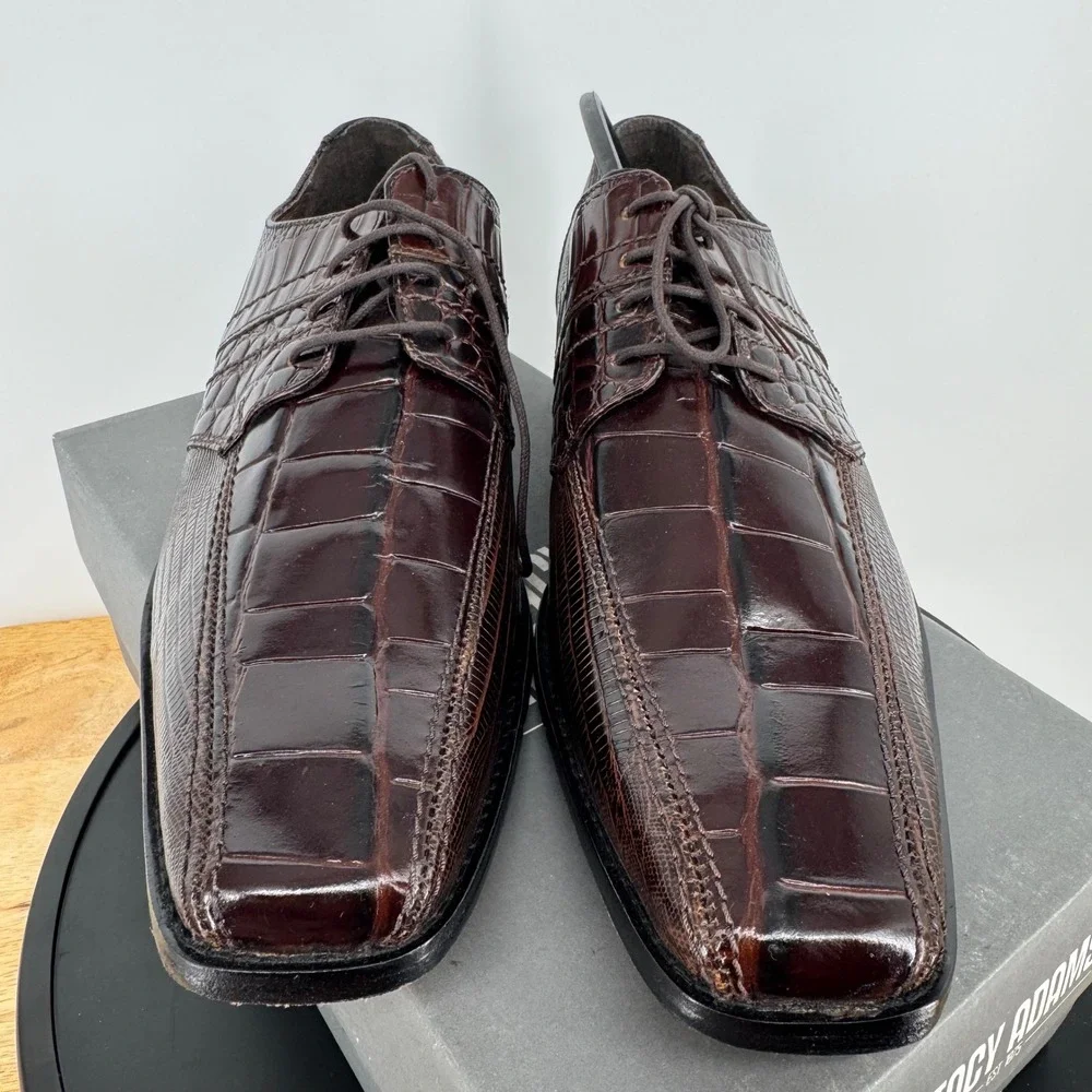 Stacy Adams Pietro Cognac Brown Exotic Print Leather Oxford Shoes 24675-221 11.5